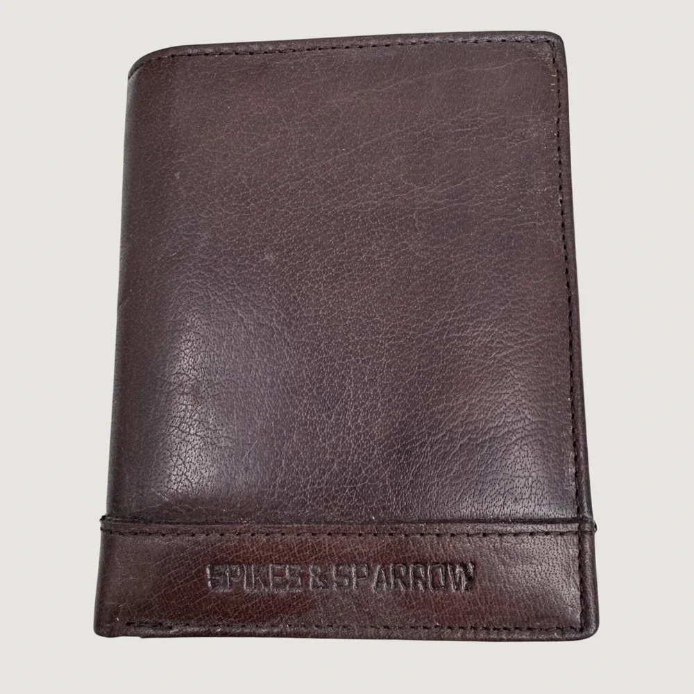 Spikes & Sparrow Mens Trifold Wallet OS Brown Leather RFID Rugged Classic